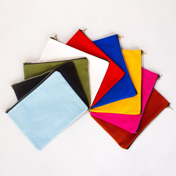 Clutch Bag Saks Blue – 8"x6" Cotton Zipper Cosmetic & Makeup Pouch - Pamusan.com