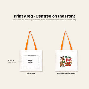 Stofftasche Weihnachten mit farbigen Henkeln – Baumwolltaschen 40 × 35 cm, Henkel Schwarz, Rot oder Orange, 9 Motive für Weihnachten & Neujahr 2027 - Pamusan.de