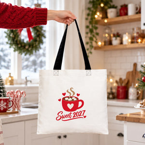 Stofftasche Weihnachten mit farbigen Henkeln – Baumwolltaschen 40 × 35 cm, Henkel Schwarz, Rot oder Orange, 9 Motive für Weihnachten & Neujahr 2027 - Pamusan.de