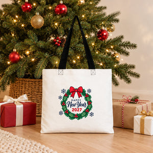 Stofftasche Weihnachten mit farbigen Henkeln – Baumwolltaschen 40 × 35 cm, Henkel Schwarz, Rot oder Orange, 9 Motive für Weihnachten & Neujahr 2027 - Pamusan.de