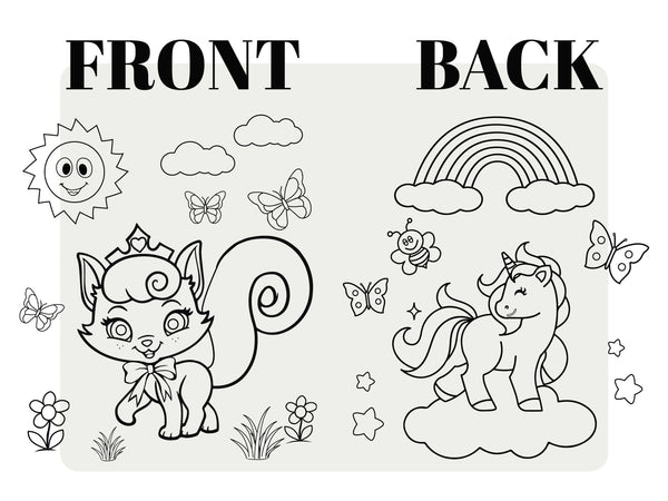 Coloring Tote Bag for Kids – Unicorn & Cat Design – Washable Cotton Art Bag (No Pencil) — back view | Pamusan