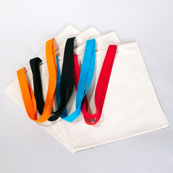 Cotton Tote Bag – 16" × 14" (40 × 35 cm) – Blue Handles - Pamusan.com