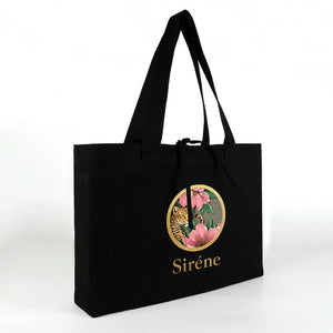 Individuelle schwarze Canvas-Tote-Tasche mit gedrucktem Markendesign – Musterdruck – Pamusan.de