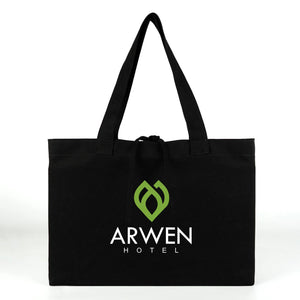 Individuelle schwarze Leinwandtasche mit gedrucktem Hotel‑Logo – Musterdruck – Pamusan.de
