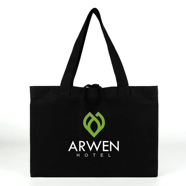 Individuelle schwarze Leinwandtasche mit gedrucktem Hotel‑Logo – Musterdruck – Pamusan.de
