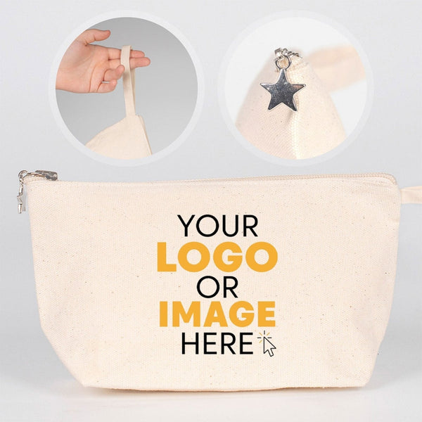 Custom canvas zipper pouch 12" x 7" x 3" printed with your own logo – Pamusan.com