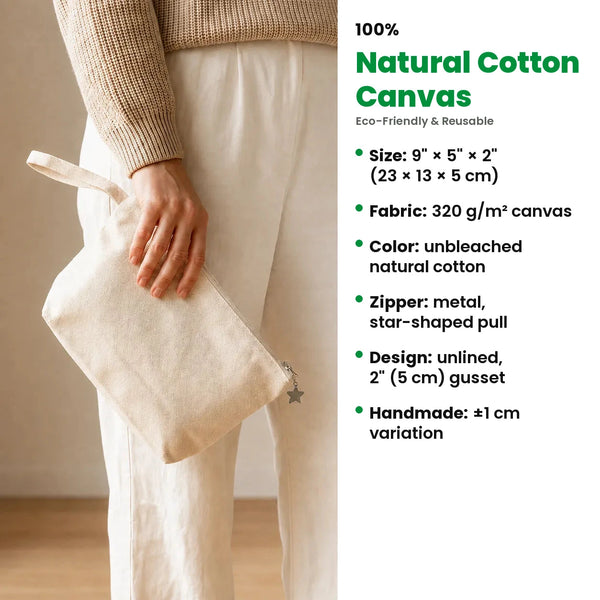 Canvas zipper pouch 9" x 5" x 2", 320 g/m² cotton canvas – Pamusan.com