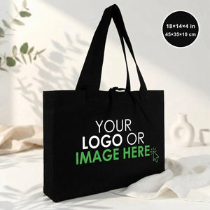Individuelle große schwarze Leinwand‑Tragetasche 18 × 14 × 4 Zoll mit Ihrem gedruckten Logo oder Bild – Pamusan.de