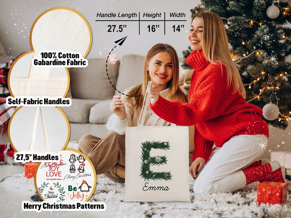 Custom Name Holiday Gift, Festive Family Bag, Christmas Tree Tote, Santa's Gift Bags - Pamusan.com