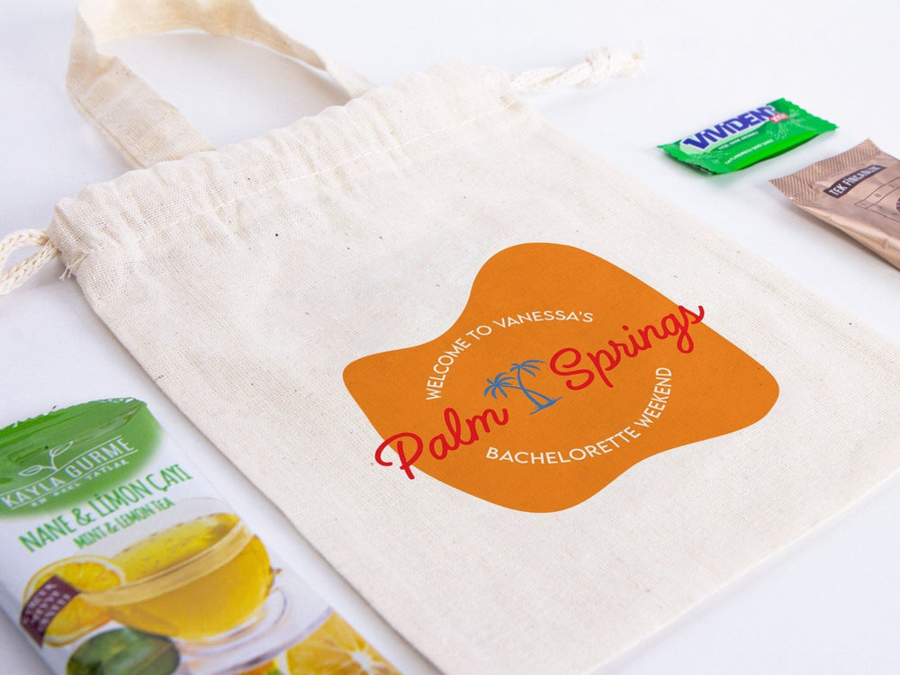 Custom Name Palm Springs Bachelorette Party Bags -  6"W x 8"H | Pamusan