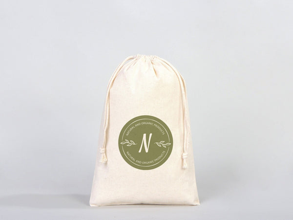 Custom Logo Pouch 8x12" | Personalized Organic Cotton Favor Bag — logo detail | Pamusan