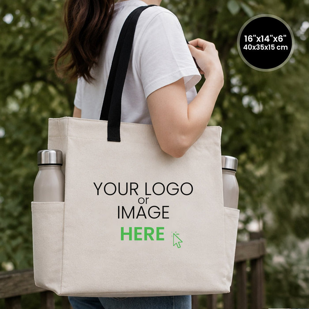 Bedruckte Baumwolltasche 40 x 35 x 15 cm mit Ihrem Logo oder Motiv auf der Vorderseite