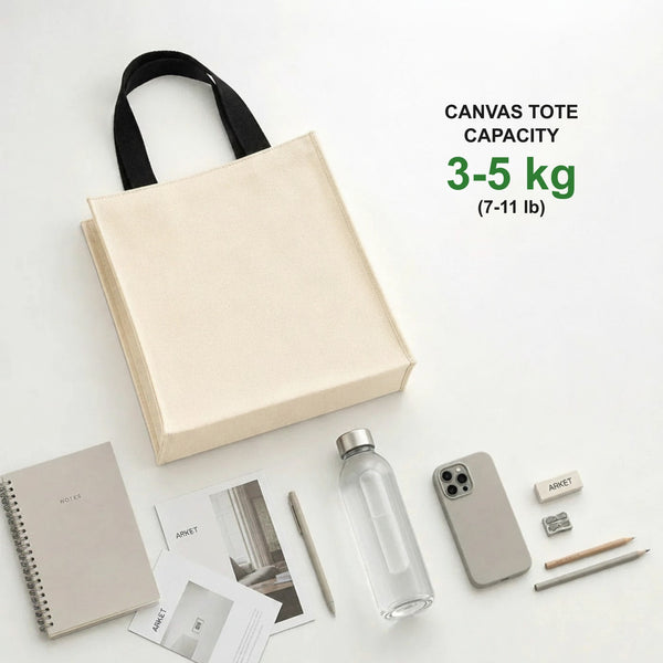 Cotton canvas tote bag carry capacity 3-5 kg (7-11 lb)