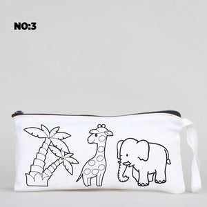 Fun Activity Set | 4 Double - Sided Colorable Totes/ Pencil Pouch 14"x16" / Fabric Marker - Pamusan.com
