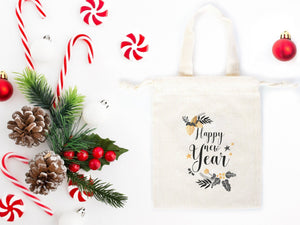 Happy New Year Bear Favor Bags  6" x 8" (15 cm x 20 cm) – Personalized Cotton & Muslin Pouches — alternate view | Pamusan