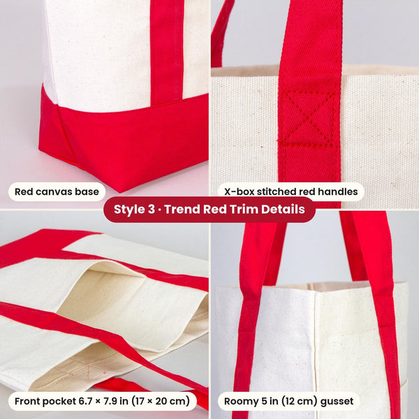 Happy New Year Tote Bags Bulk – Canvas Tote Bags in 3 Styles: Large City 18" × 14" × 4", Red Handles 18" × 14" × 3" or Red Trim 16" × 14" × 5", 9 New Year 2027 Designs - Pamusan.com