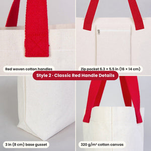 Happy New Year Tote Bags Bulk – Canvas Tote Bags in 3 Styles: Large City 18" × 14" × 4", Red Handles 18" × 14" × 3" or Red Trim 16" × 14" × 5", 9 New Year 2027 Designs - Pamusan.com