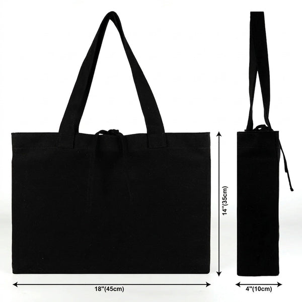 Große schwarze Leinwand‑Einkaufstasche, Abmessungen 18 × 14 × 4 Zoll (45 × 35 × 10 cm) – Pamusan.de