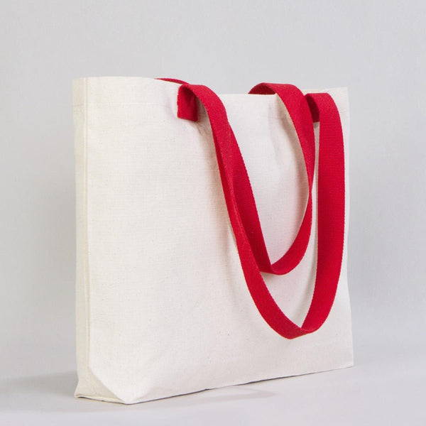 Canvas Tote Bag with Red Woven Handles – 18" × 14" × 3" (45 × 35 × 8 cm) – Thick 10 oz Cotton — alternate view | Pamusan