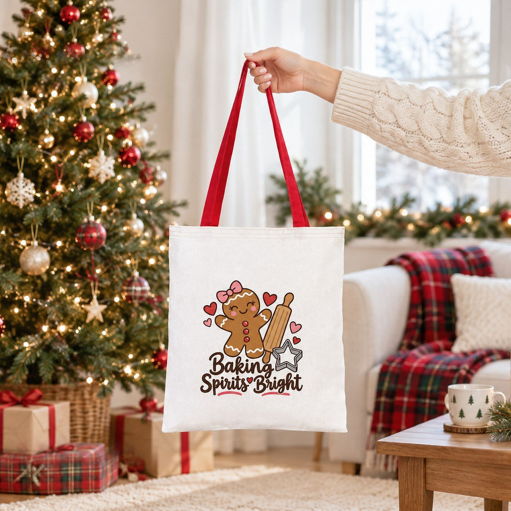 Große Weihnachtsbeutel aus Baumwolle – Taschen 35 × 40 cm mit roten, grünen oder senfgelben Henkeln, 9 Motive für Weihnachten & Neujahr 2027 - Pamusan.de