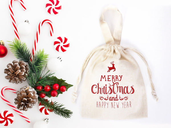 Merry Christmas and New Year Cotton Bags – Custom Family or Company Gift Pouches with Logo & Text — logo detail | Pamusan
