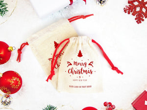 Merry Christmas & New Year Pouch Bags – Custom Cotton Gift Bags — logo detail | Pamusan