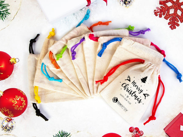 Merry Christmas & New Year Pouch Bags – Custom Cotton Gift Bags — logo detail | Pamusan