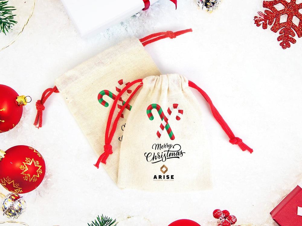 Merry Holiday Cotton Bags – Custom Printed Gift Bags with Colorful Handles | Pamusan
