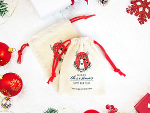 Festive Merry Christmas Muslin Bags – Add Your Logo or Text for Unique Holiday Gifts — logo detail | Pamusan