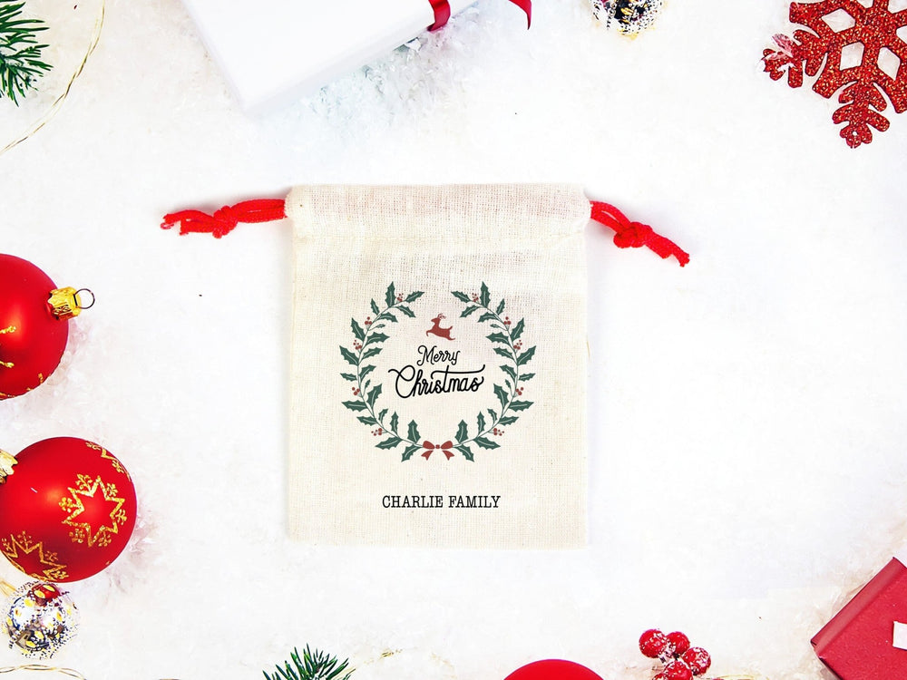 Merry Christmas Pouch Bags – Custom Cotton Drawstring Gift Bags | Pamusan