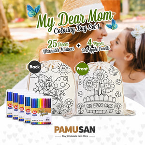 My Dear Mom Paintable Drawstring Bag Coloring Set – 25 Cotton Bags & 4 Marker Sets - Pamusan.com