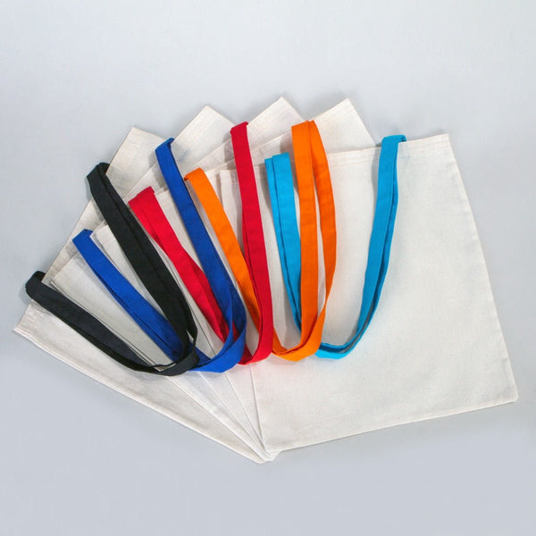 Natural Cotton Tote Bag with Red Handles – 14"x16" Reusable Blank Bag - Pamusan.com