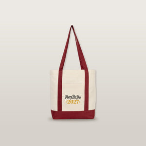 Canvas-Tasche Neujahr mit Fronttasche – 9 Motive Happy New Year 2027, Tragetasche 40 × 35 × 12 cm mit roten, schwarzen oder bordeauxroten Akzenten - Pamusan.de