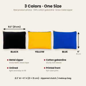 New Year's Eve Party Favors – Makeup Bags Bulk, 9 Happy New Year 2027 Designs, Zipper Clutch 8.3" × 6" (21 × 15 cm) – Cotton Gabardine - Pamusan.com