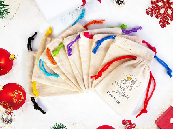Personalized Happy New Year Gift Bag, New Year's Eve Party Favor, Custom New Year Bag — logo detail | Pamusan
