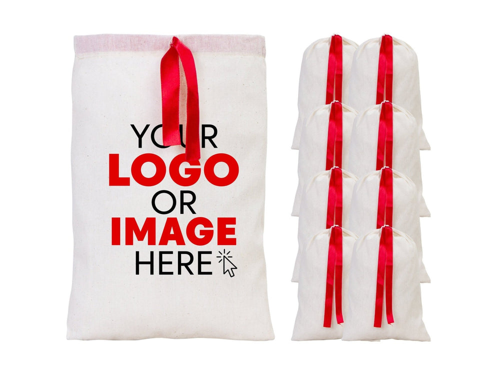 Personalized Fabric Pouch Bag with Red Ribbon - 8x12 inches (20x30 cm) | Pamusan