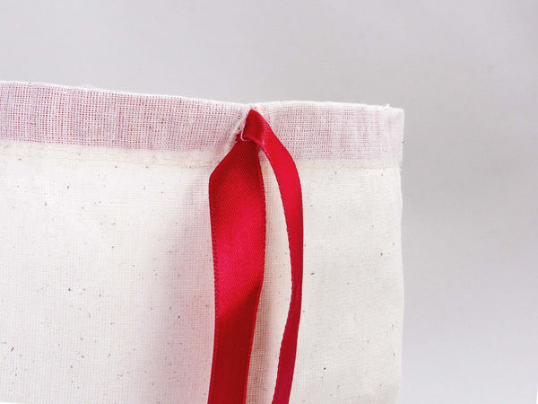 Personalized Fabric Pouch Bag with Red Ribbon - 8x12 inches (20x30 cm) — print detail | Pamusan