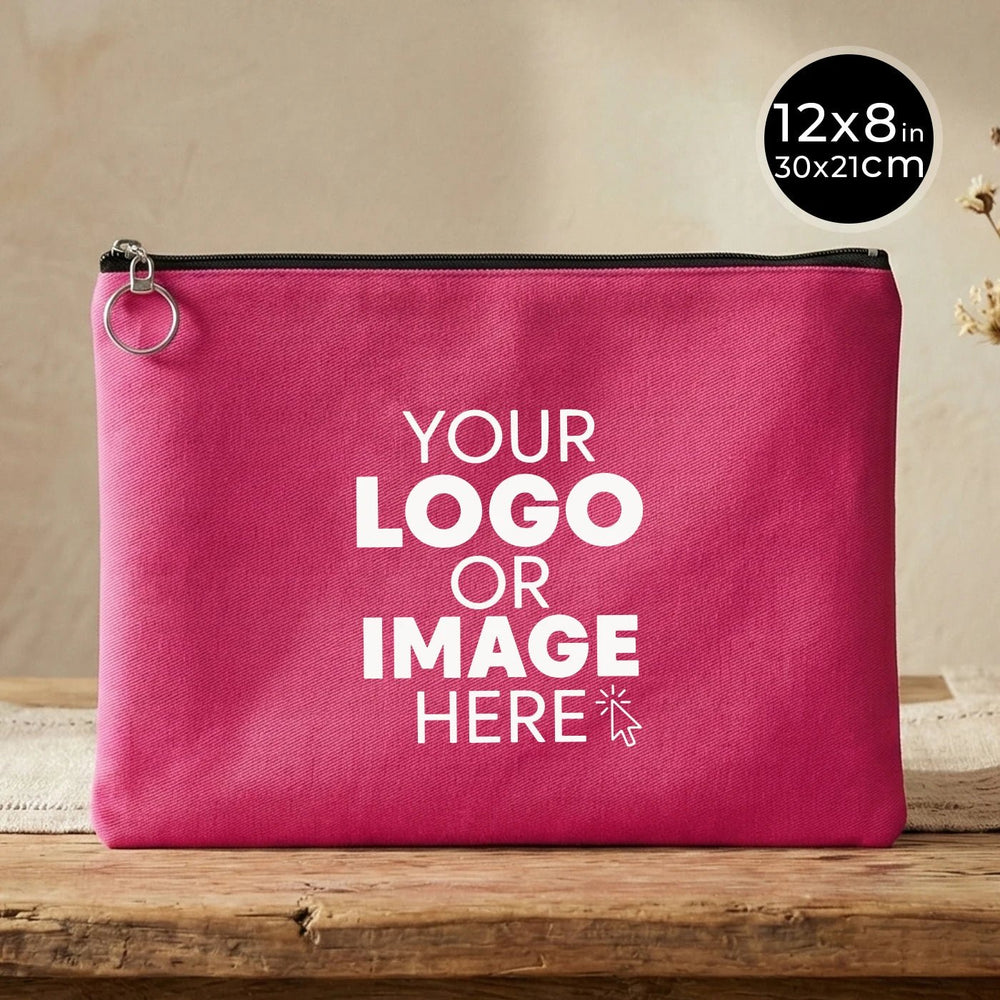 Personalized Pink Cotton Clutch Pouch – 12" × 8" (30 × 21 cm) – 10 oz Fabric - Pamusan.com