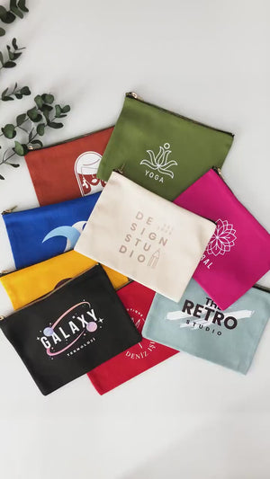Weiße Clutch-Tasche 20 x 15 cm – Individuell gestaltete Kosmetiktasche aus Baumwolle mit Logo