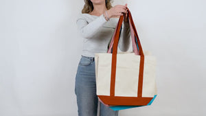 Große Trend-Einkaufstasche aus Canvas mit braunem Henkel, 40,6 cm B x 35,6 cm H x 12,7 cm L, große Tragetasche (340 ml), personalisierbar