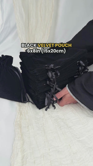 Black Velvet Drawstring Pouch – 6" × 8" (15 × 20 cm) - Pamusan.com