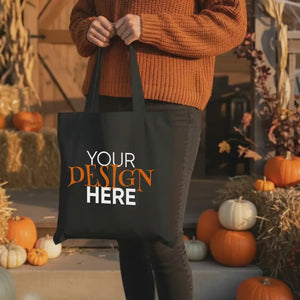 Halloween-Tragetaschen – Individuell gestaltbare schwarze Baumwolltasche für Süßes oder Saures 