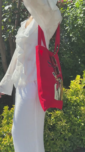Personalisierte rote Baumwolltasche 14x16 wiederverwendbar & bedruckbar