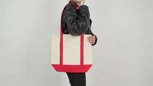 Große Trend-Einkaufstasche aus Canvas mit rotem Henkel, 40,6 cm B x 35,6 cm H x 12,7 cm L, große Tragetasche (340 ml), personalisierbar 