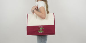 Reusable Large Canvas Shopping Bag with Black Handles