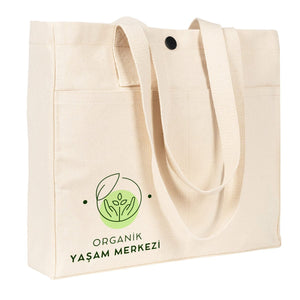 Printed Canvas LUX Tote Bag – Snap Button & Front Pockets – 18" × 16" × 4" (35 × 40 × 10 cm), Thick Fabric Weight: | Pamusan