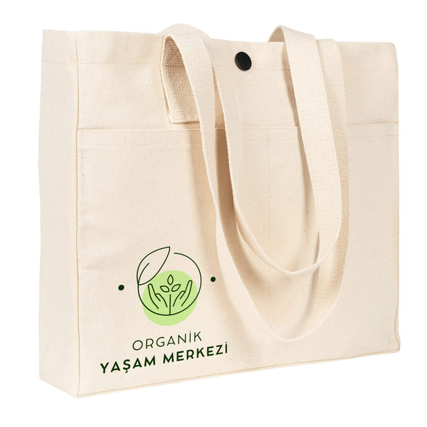 Printed Canvas LUX Tote Bag – Snap Button & Front Pockets – 18" × 16" × 4" (35 × 40 × 10 cm), Thick Fabric Weight: | Pamusan
