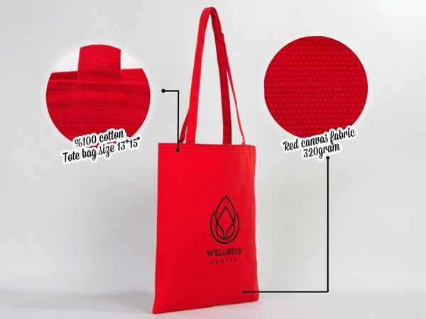 Red Canvas Custom Tote Bags 14"W x 16"H – Personalized Cotton Shopping & Gift Bags - Pamusan.com