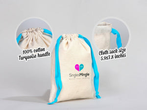 Turquoise Drawstring Custom Muslin Bags 6"W x 8"H  Organic Cotton Pouch Bag, Bridal Shower Bag — custom print | Pamusan