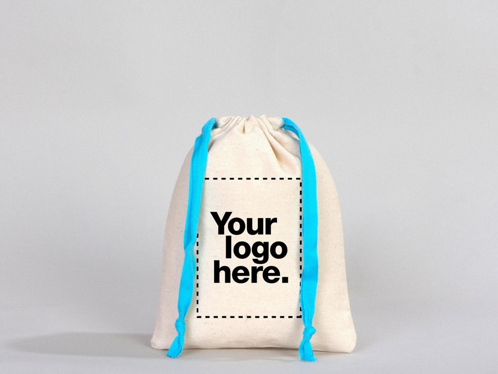 Turquoise Drawstring Custom Muslin Bags 6"W x 8"H  Organic Cotton Pouch Bag, Bridal Shower Bag | Pamusan